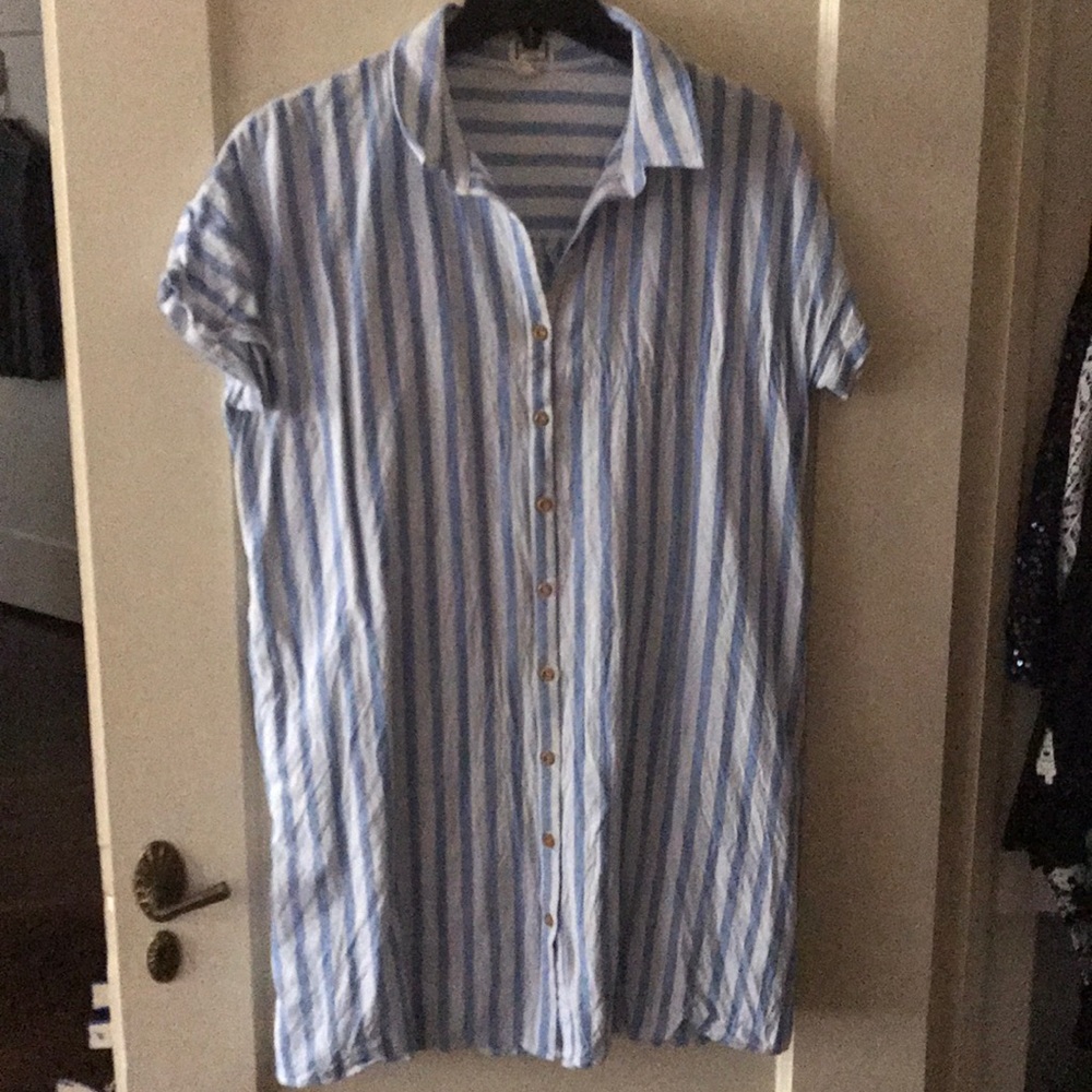 Blue/white stripe button down blouse size large